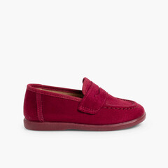 Boys Faux Suede Mask Loafers Burgundy