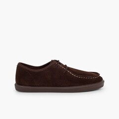 Suede deck shoes for children and adults Brown