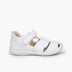 Boys' loop fasteners T-Bar Sandals with Reinforced Toe White