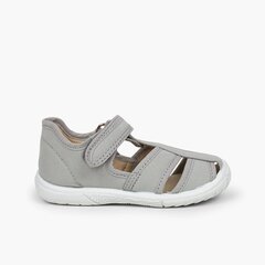 Boys' loop fasteners T-Bar Sandals with Reinforced Toe Grey