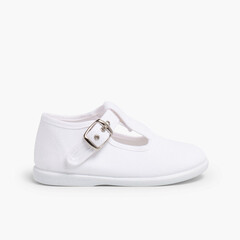 Canvas Buckle Up T-Bar Shoes White