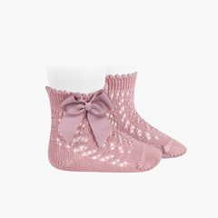 Perle Short Socks With Bow Pale Pink