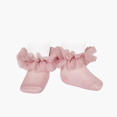 Ankle socks with a gathered tulle strap Pale Pink