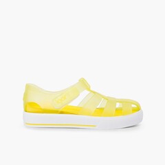 Jelly shoes with loop fasteners strap Star Yellow