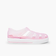 Jelly shoes with loop fasteners strap Star Pink