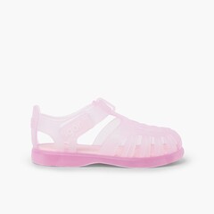 Basic jelly shoes with loop fasteners tobby Pink
