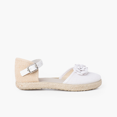 Flowers espadrille sandal with leather strap White
