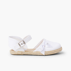 Espadrille Sandal with Buckle Closure and Bow White
