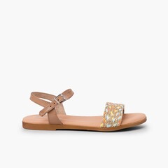 Jute braided strap sandal with buckle closure Multicolor