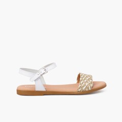 Jute braided strap sandal with buckle closure White