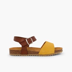 Sandals eco leather and engraved suede girls Yellow