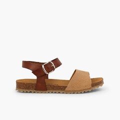 Sandals eco leather and engraved suede girls Camel
