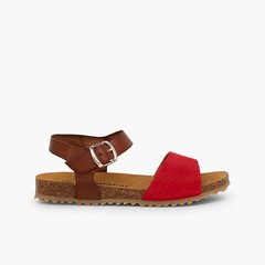 Sandals eco leather and engraved suede girls Red