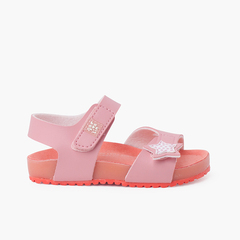 Sandals with star double riptape closure and bio sole Pink