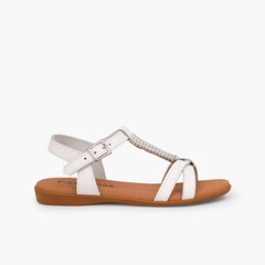 Sandals with Padded Insole and Silver Embellishment White