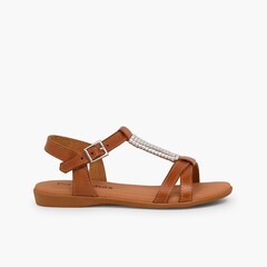 Sandals with Padded Insole and Silver Embellishment Leather
