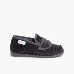 Corduroy Moccasin Slippers Grey