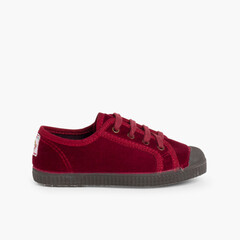Velvet Lace-up Trainers  Burgundy