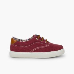 Contrast Lace-Up Canvas Sneakers Maroon