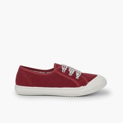 Lace-Up Rubber Toe Cap Canvas Trainers Maroon