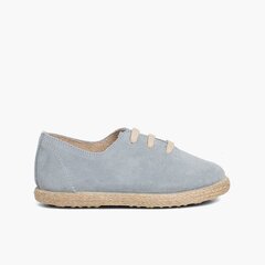 Kids Lace-Up Suede and Jute Trainers Sky Blue