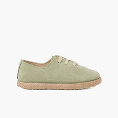 Kids Lace-Up Suede and Jute Trainers Green