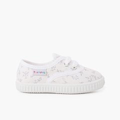 Kids Patterned Canvas Trainers white with branches