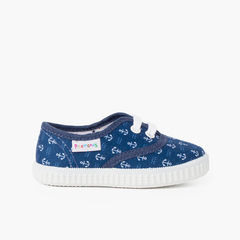 Kids Patterned Canvas Trainers Navy blue with anchors