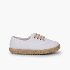 Kids' trainers with jute sole and laces White