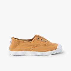 Rubber Toe Cap Canvas Trainers Without Laces Ochre