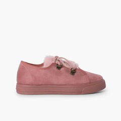 Girl's wide sole sneakers faux fur Pink