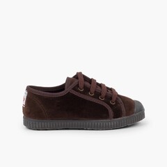Velvet Lace-up Trainers  Brown
