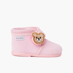 Kids Corduroy Slipper Boots Bear Pink