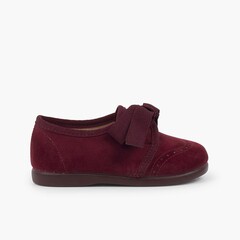 Kids Blucher-Style Shoe with Bow and Broguing Burgundy
