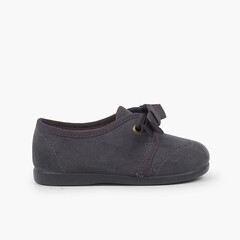 Kids Blucher-Style Shoe with Bow and Broguing Grey