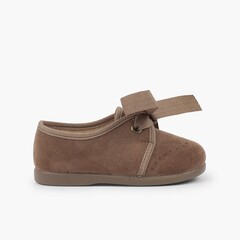 Kids Blucher-Style Shoe with Bow and Broguing Taupe